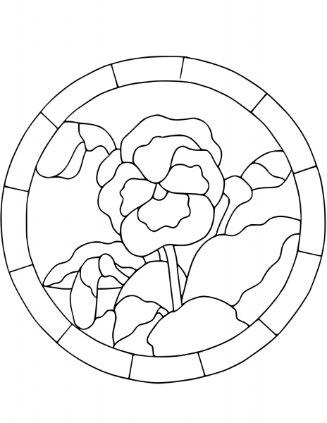 Stained Glass Pansy Flower coloring page image