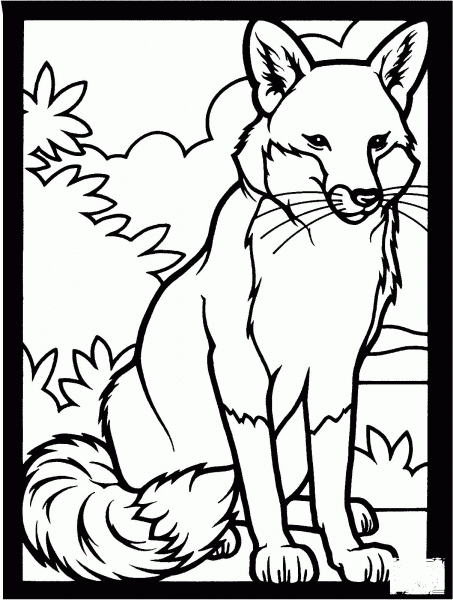 Stained Glass Red Fox coloring page image