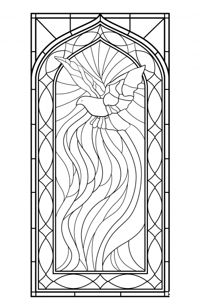 Stained Glass Window with Holy Spirit coloring page image