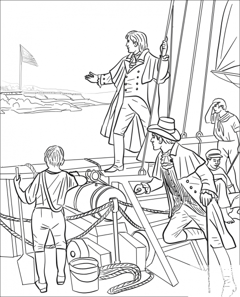 Star-spangled Banner over Fort McHenry coloring page image