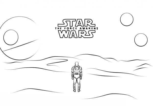 Star Wars 7 Poster with Stormtrooper Finn coloring page image