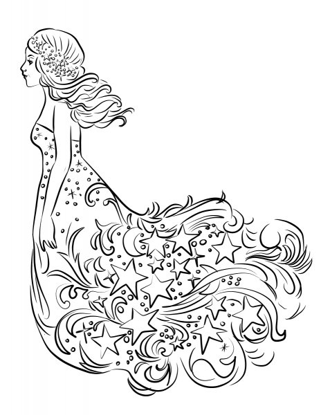 Starry Girl coloring page image