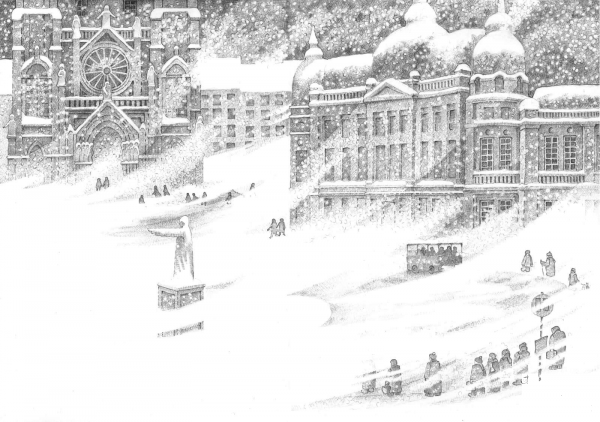 Statue and Arctic Winds coloring page image