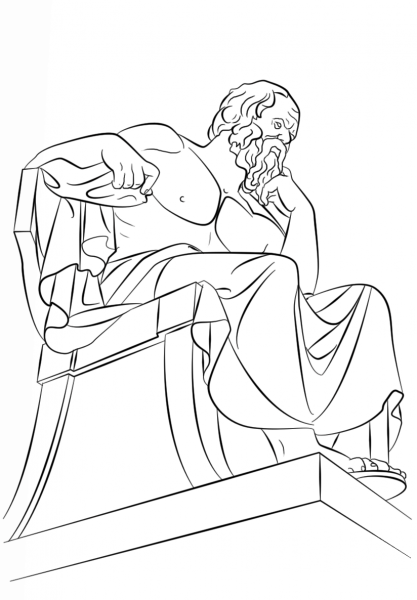 Statue of Socrates in Athens (Greece) coloring page image