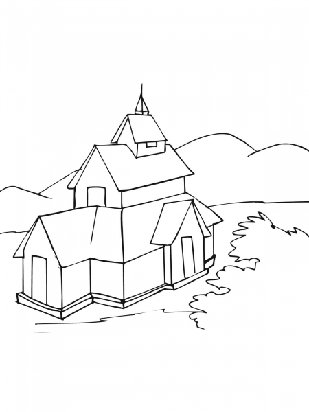 Stave Church coloring page image