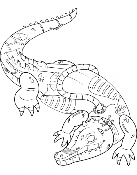 Steampunk Alligator coloring page image