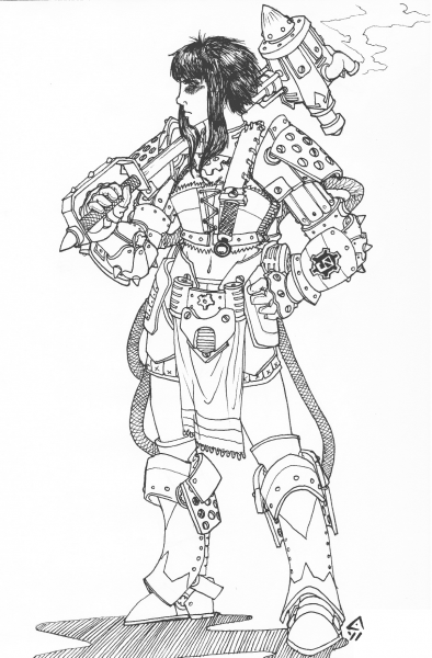 Steampunk Armor Female coloring page image