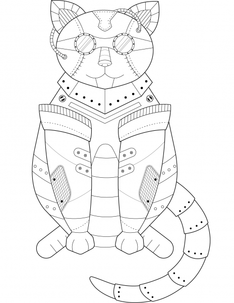 Steampunk Cat coloring page image