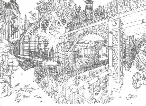 Steampunk City  coloring page image