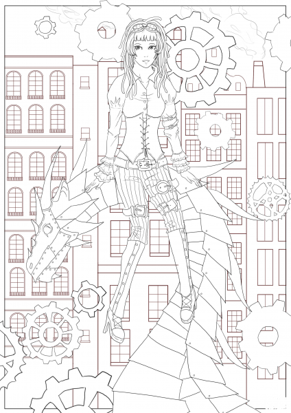 Steampunk Dragon coloring page image