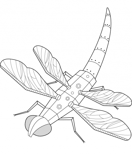 Steampunk Dragonfly coloring page image
