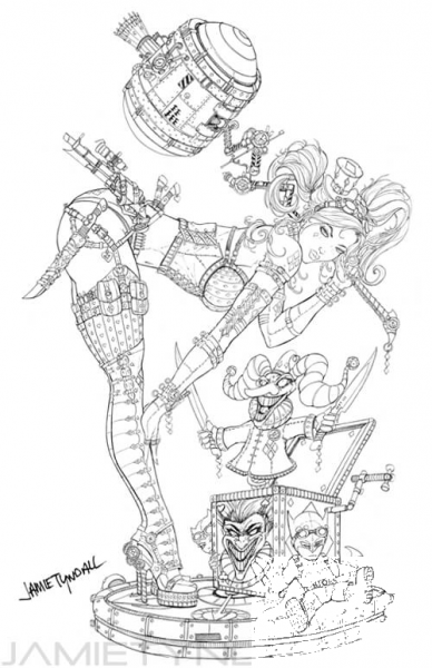 Steampunk Harley Quinn coloring page image
