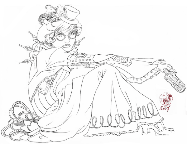 Steampunk Lady coloring page image