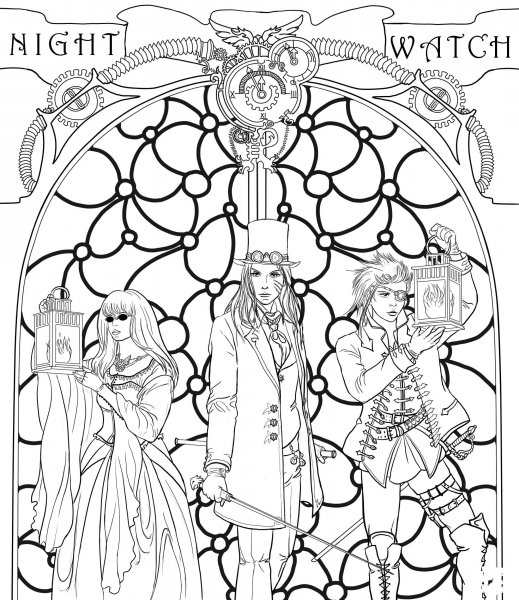 Steampunk Night Watch Crew coloring page image