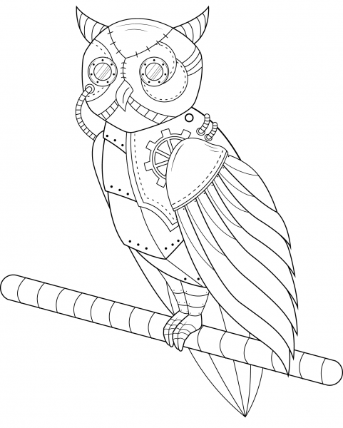 Steampunk Owl coloring page image