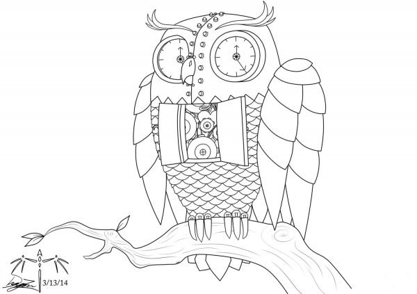 Steampunk Owl inspired by Bubo from Clash of the Titans coloring page image