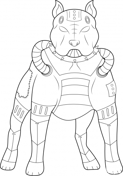 Steampunk Pitbull coloring page image