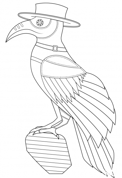 Steampunk Raven coloring page image