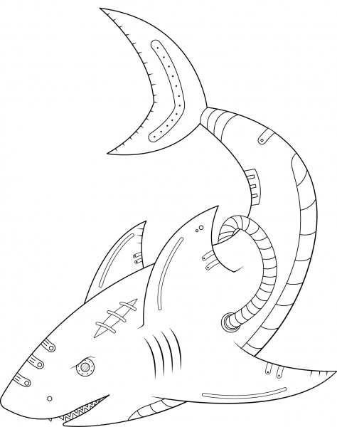 Steampunk Shark coloring page image