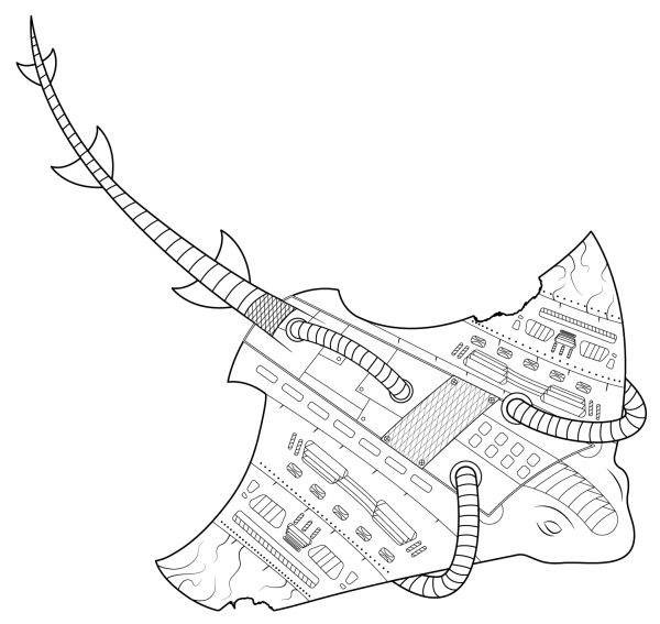Steampunk Stingray coloring page image