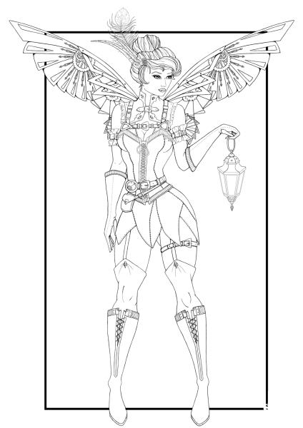 Steampunk Tinkerbell coloring page image