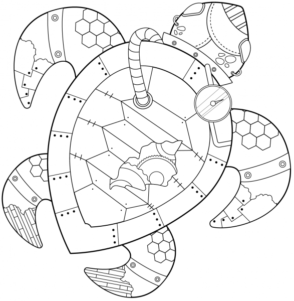 Steampunk Turtle coloring page image
