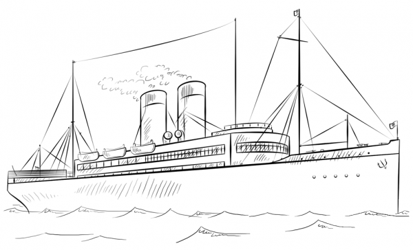 Steamship coloring page image