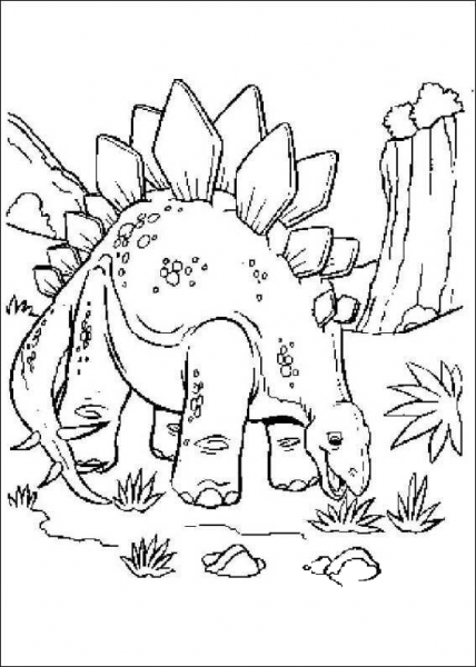 Stegosaurus is Eating the Grass  coloring page image