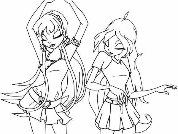 Stella and Bloom Dancing coloring page image