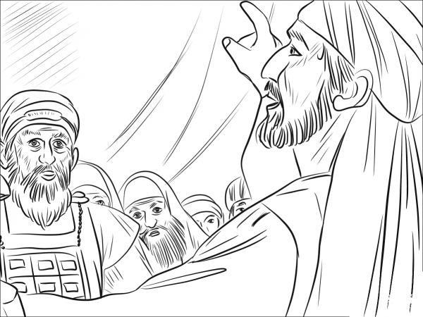 Stephen Speaks to the Sanhedrin coloring page image