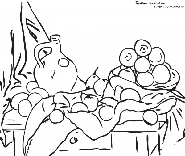 Still Life with Jug and Drapery by Paul Cezanne coloring page image