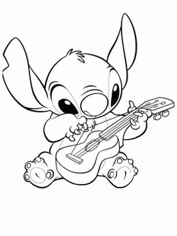 Stitch and his Guitar  coloring page image
