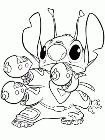 Stitch shows his blasters coloring page image