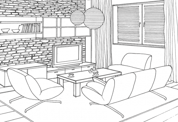 Stone Wall in the Living Room coloring page image