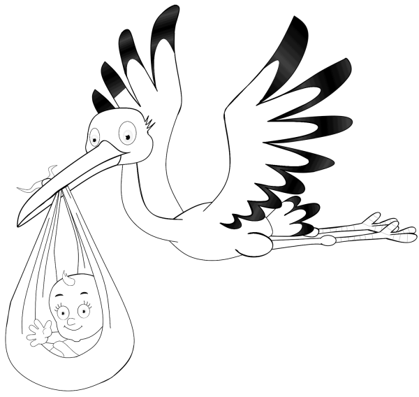 Stork Carrying Baby coloring page image