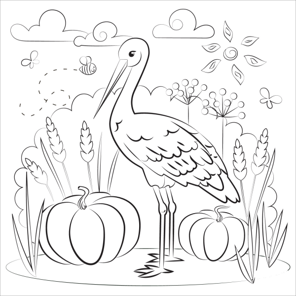 Stork coloring page image