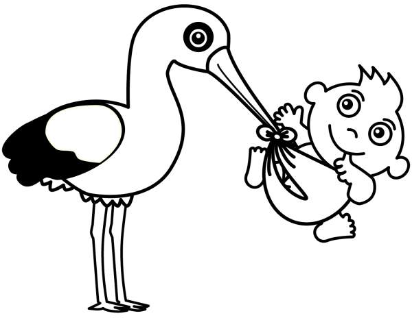 Stork with a Baby coloring page image