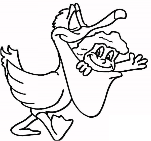 Stork with a baby coloring page image