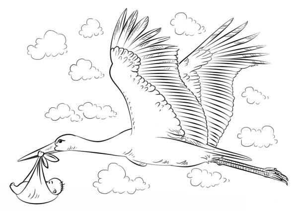 Stork with Baby coloring page image