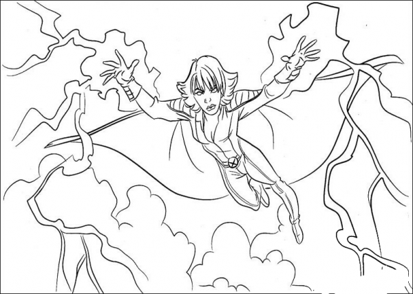 Storm demonstrating her superhuman ability coloring page image
