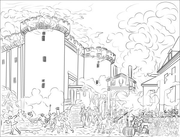Storming of the Bastille coloring page image