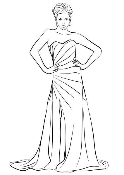 Strapless Long Formal Dress coloring page image