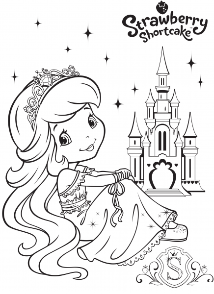 Strawberry Shortcake and Strawberry Castle coloring page image