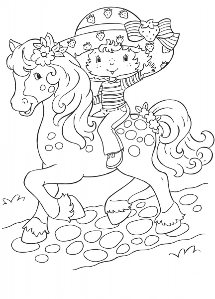 Strawberry Shortcake Rides a Horse coloring page image