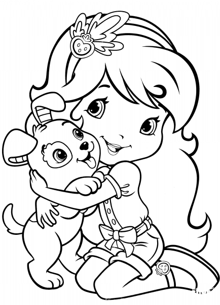 Strawberry Shortcake with Pupcake coloring page image