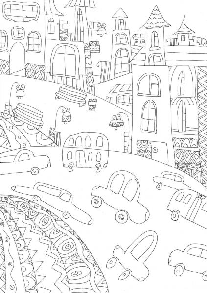 Streets coloring page image