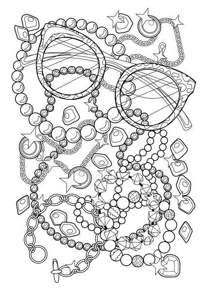 Stylish Eyeglasses and Pearls coloring page image