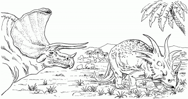 Styracosaurus and Triceratops coloring page image