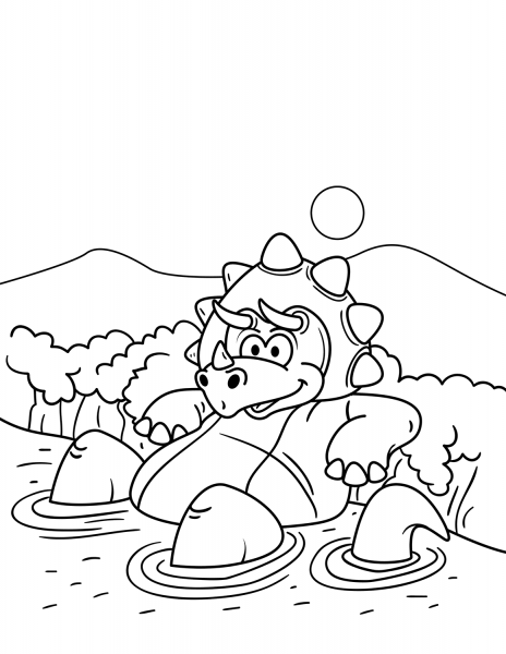 Styracosaurus Taking a Bath coloring page image
