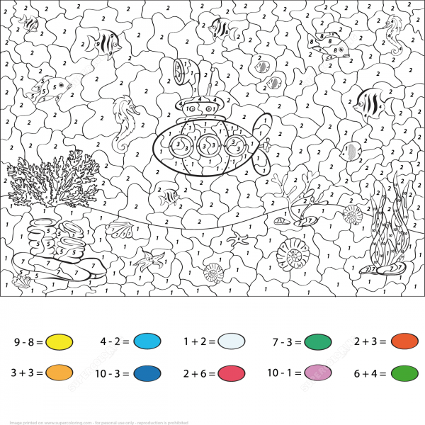 Submarine in the Underwater World Color by Number image